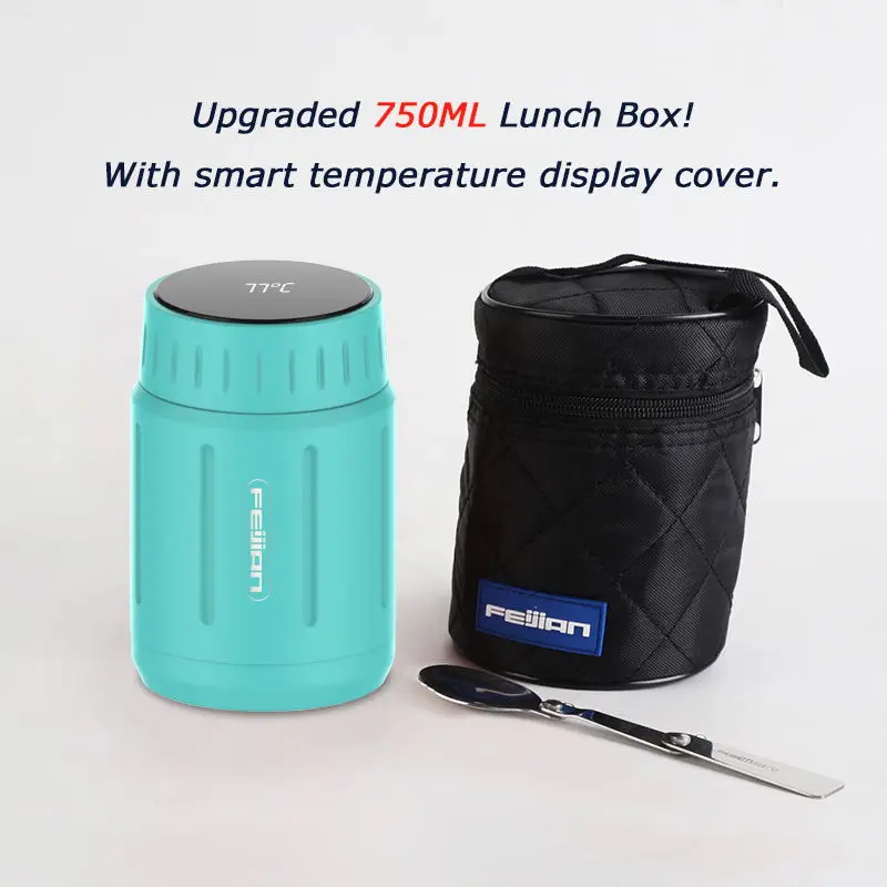 Пищевой термос FEIJIAN с умным дисплеем температуры вакуумный Ланч-бокс контейнер