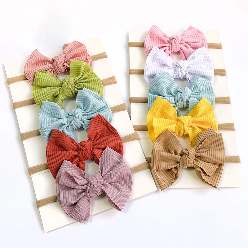 

5Pcs/Set Bows Baby Headbands Soft Elastic Hair Bands For Children Girls Bows Hair Rope DIY Solid Color Kids Hair Accessories