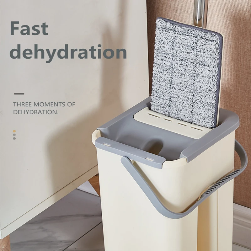 Плоская швабра с ведром набор для ручной уборки 6 сменных насадок из микрофибры