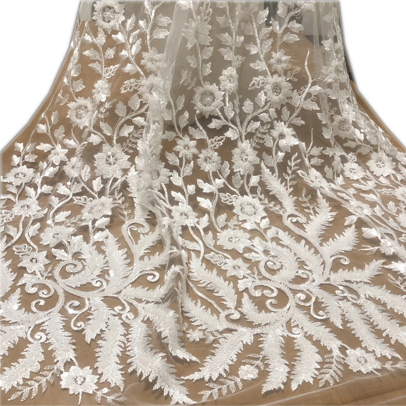 

New Exquisite Sequin Beads Embroidered Wedding Evening Dresses High-Grade Lace Fabric