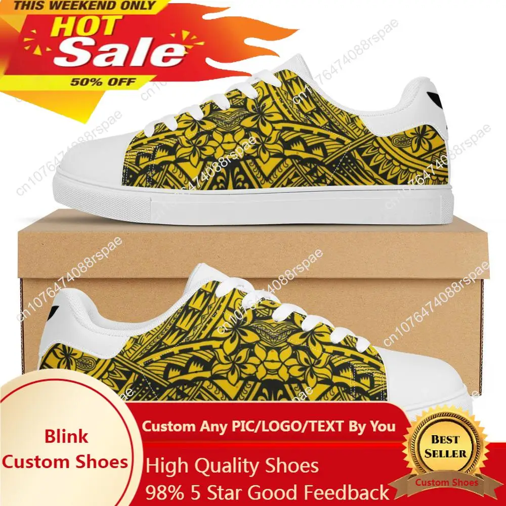 

Unique Yellow Hawaii Flower Printed Flat Sneaker Polynesian Samoa Tribal Custom Fashion Walking Sport Shoes Women Running Shoes