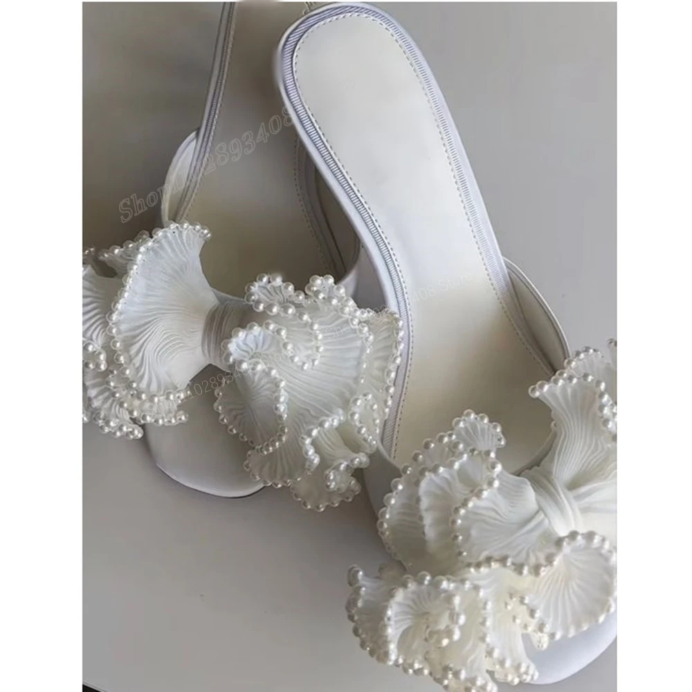 Женская летняя обувь на шпильке белая сетчатая круглая с узлом-бабочкой высоком