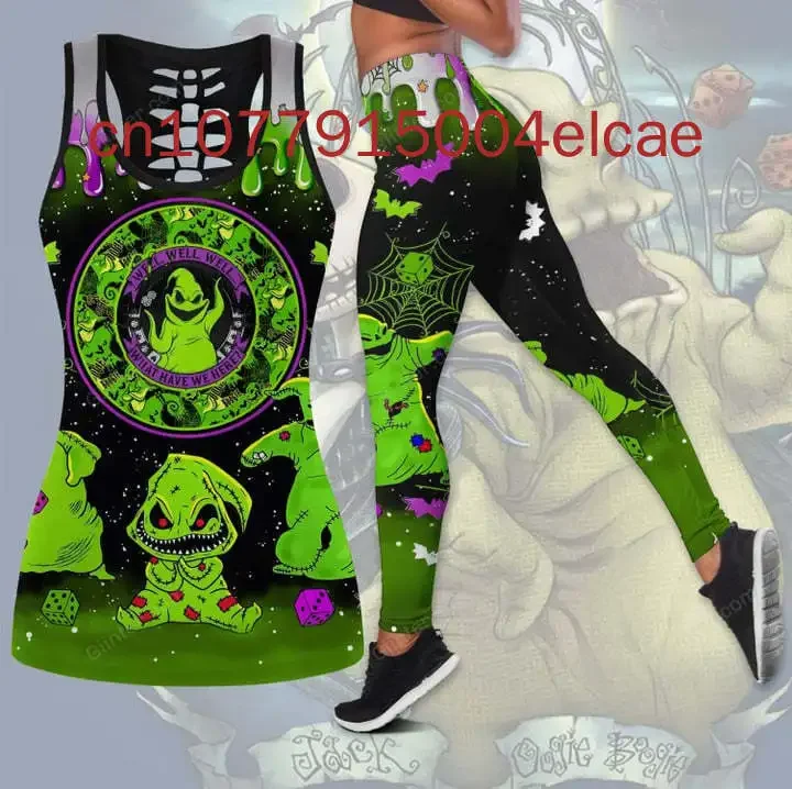 New Oogie Boogie Women's Hollow Vest + Leggings Yoga Suit Fitness Sports Disney Tank Top Legging Set