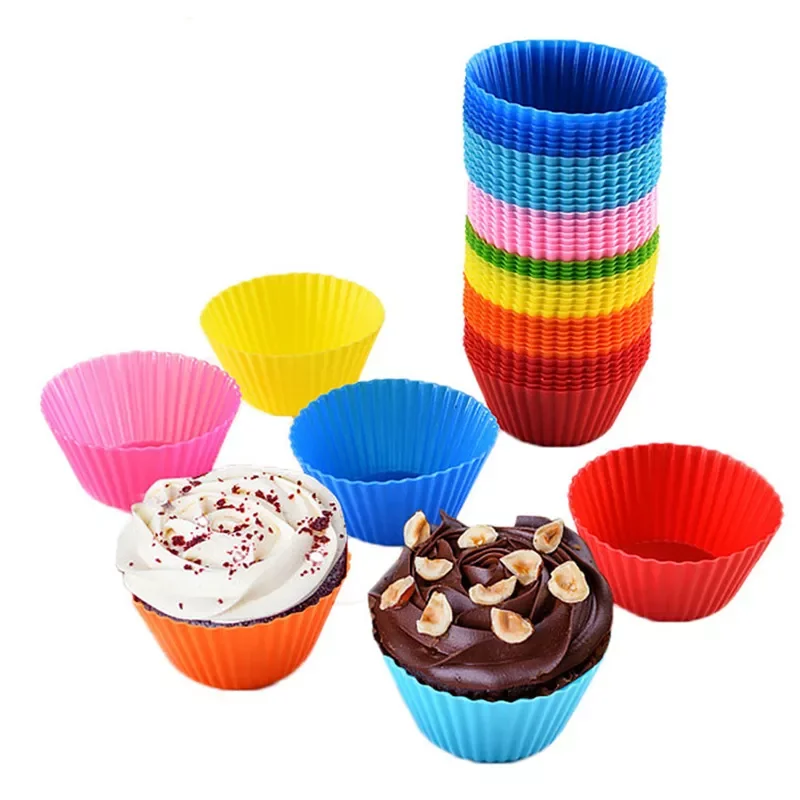 

12pcs Silicone Cake Mold Round Muffin Cupcake Baking Molds Reusable DIY Cake Decorating Tools Wedding Birthday Party Decorations
