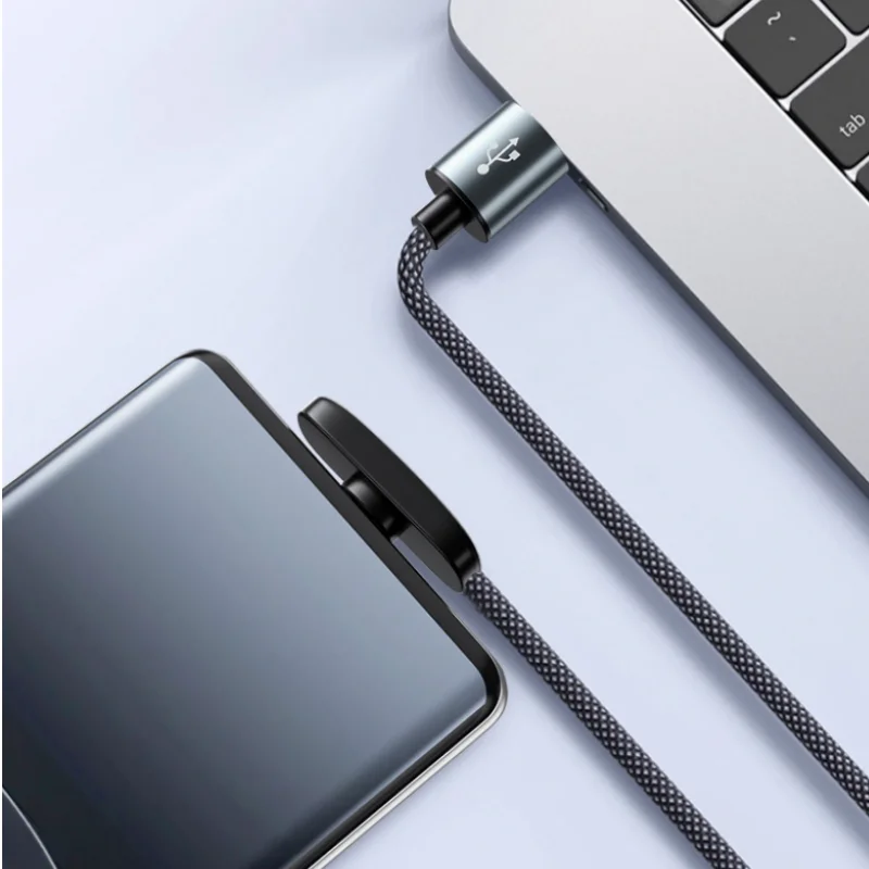 Кабель USB A - Type C L-образный плоский, 100 Вт, для быстрой зарядки, плетеный, высокомощный, для передачи данных, с угловым разъемом, 1м, 1.5м, 2м (art.: 3920db55828cf) - 3920db55828cf