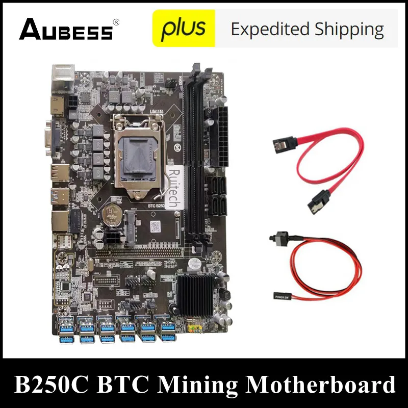 

Материнская плата B250C для майнинга Btc, 12XPCIE в разъем для графической карты USB3.0, LGA1151, поддерживает DDR4, DIMM, ОЗУ ETH, материнская плата для майнинга
