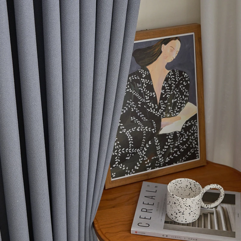 

Full Blackout new Trendy Fashion Curtains for Living Dining Room Bedroom Dream Nordic Simple Cotton Linen Light Gray