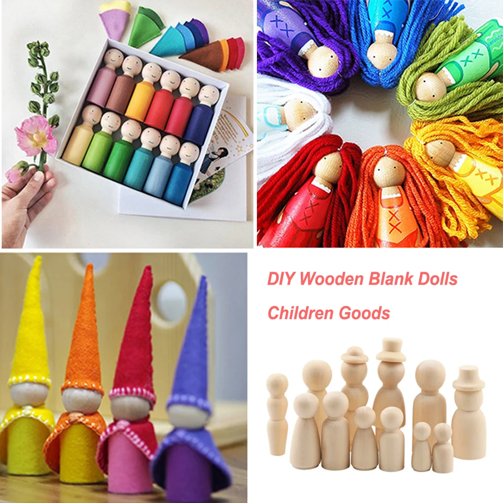 

55 Pieces Wood Puppet Toy Doll Children DIY Unpainted Decor Accessory