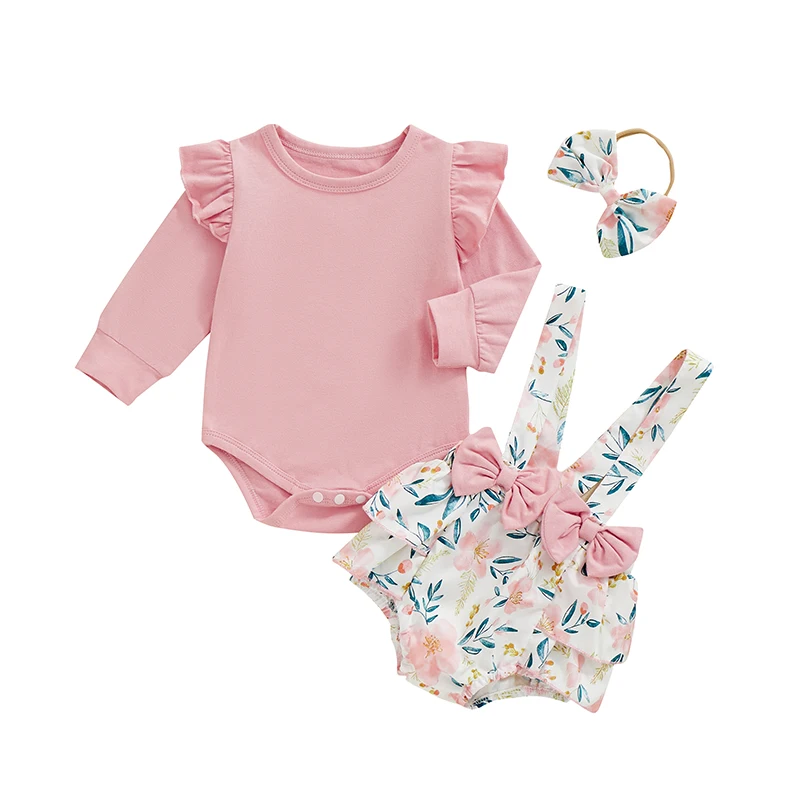 Осенний комплект для маленьких девочек комбинезон с длинным рукавом и оборками