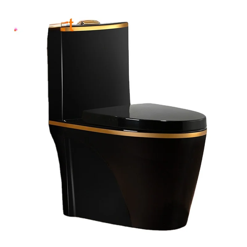 

Chinese Luxury Black Golden Sanitary Ware Bathroom Ceramic Colored Toilet Gold WC Toilet One Piece Closestool