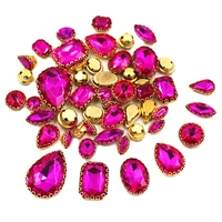 best sell rose red 50pcs mix size and shape crystal glass sew on rhinestones with lace claw diy wedding dress decoration jewelry