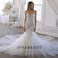 anna princess mermaid sweetheart wedding dresses appliques illusion sleeveless botton wedding gown for bride made to order