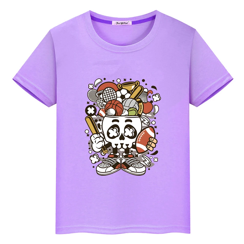 

Skeleton Basketball Funny Cartoon T-shirt 100% Cotton Children Boys and Girls Tee-shirt Kawaii Casual Short Sleeve Soft Tshirts