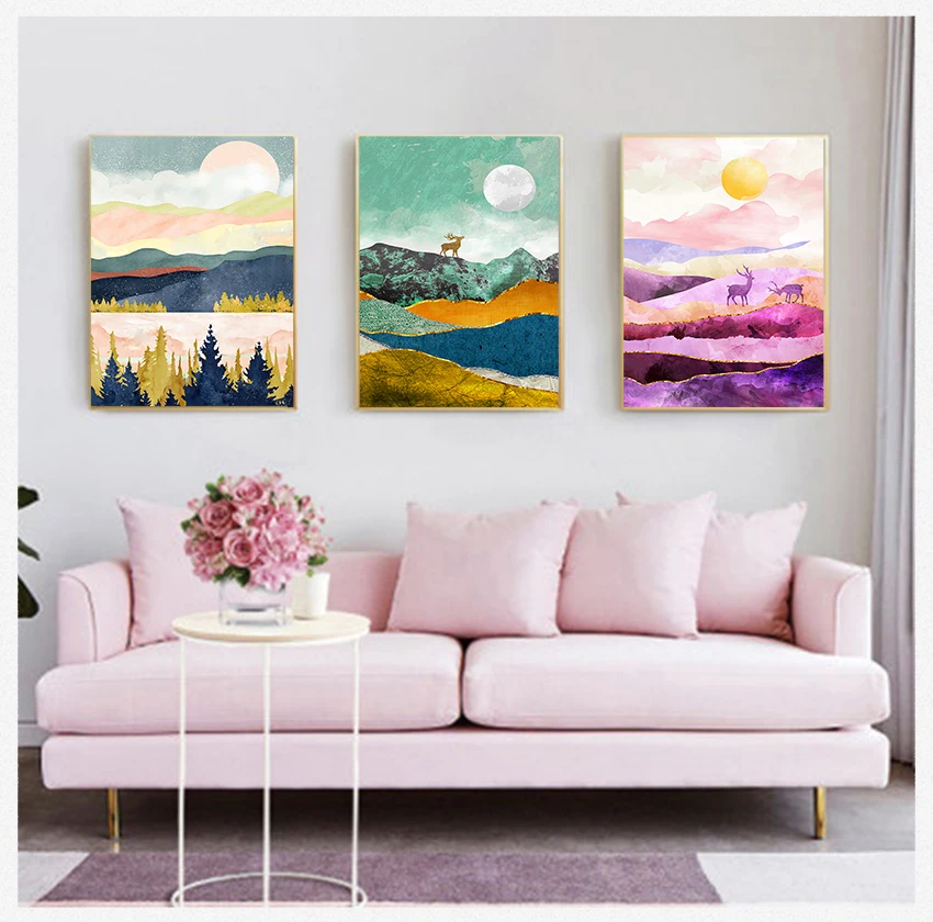 

Posters and Print Minimalist Wall Art Pictures for Living Room Decor Nordic Abstract Sunrise Sunset Canvas Painting Landscape