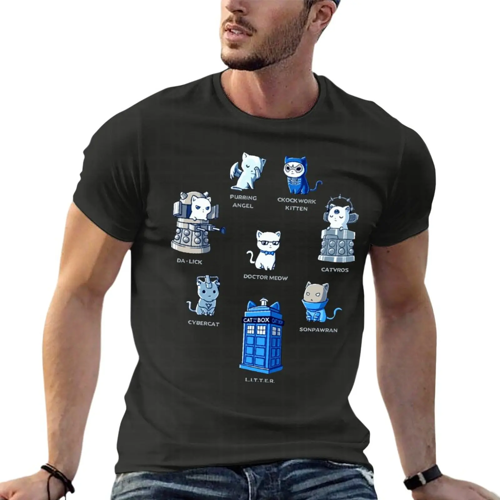 

Spaceship Cat Box Funny Oversize T-Shirt Summer Men Clothes Short Sleeve Streetwear Large Size Tops Tee