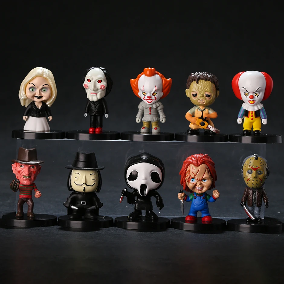 

Pennywise Chucky Jason Freddy Billy Ghostface V Leatherface Mini PVC Figures Christmas Birthday Gift Toys 10pcs/set