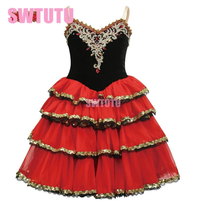 

Романтическое испанское балетное платье-пачка для взрослых, красное, китри, женский Профессиональный Балетный костюм для девочек BT4158
