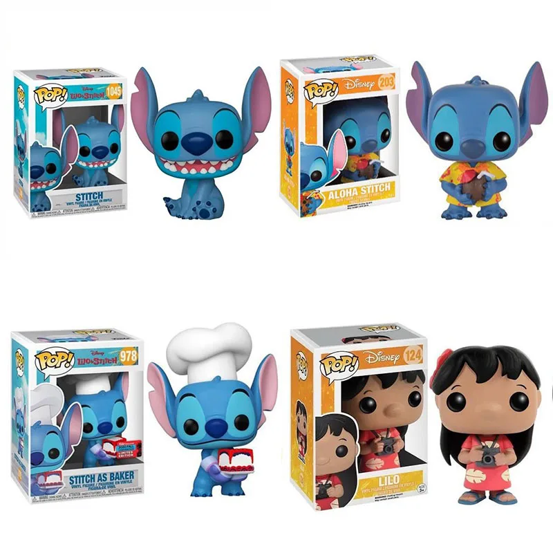 Funko POP LILO124 ALOHA STITCH 203 # Scrump 126 # Elvis Stitch 127 Summer Stitch 636 # Stitch 159 # Vinyl PVC Фигурки игрушки подарок для ребенка