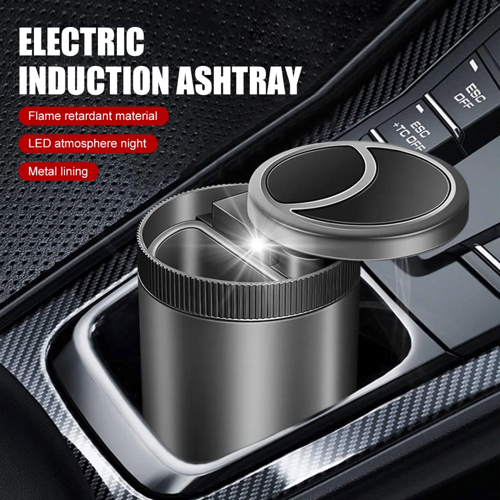 

Car Smart Ashtray Automatic switch with LED Light Infrared Sensor Metal Smokeless Ashtray Lid Sealing Ring Retardant Ashtray