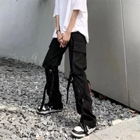 black cargo pants men slim fashion retro pocket casual pants mens japanese streetwear hip hop straight pants mens trousers m 3xl