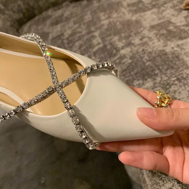 Chic Crystal cross band moccasins femme mary janes ballerina pointed toe loafers woman flats bling glitter  Bean shoes women