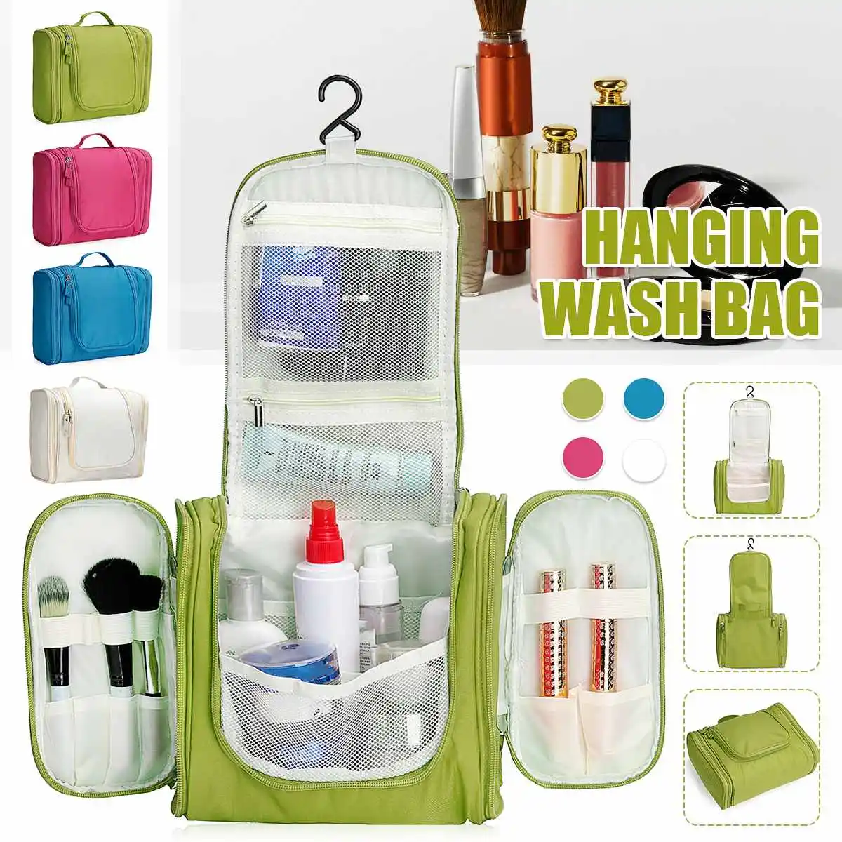 

Waterproof Nylon Travel Organizer Bag Unisex Women Cosmetic Bag Hanging Travel Makeup Bags Washing Toiletry Kits Storage Bags