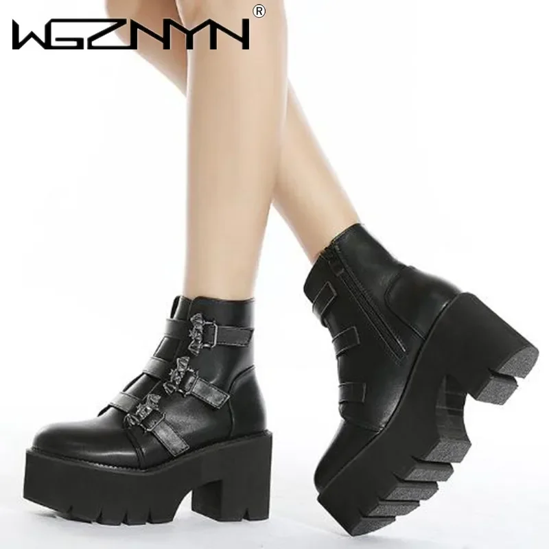 Роскошные женские мотоциклетные ботинки в стиле панк на платформе туфли толстом