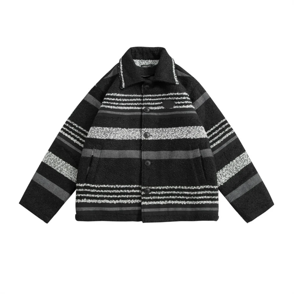 Covrlge Collared Lapel Style Retro Men's Coat New Autumn Winter Loose Texture Cotton Parka Male Casual Couples Streetwear MWM149