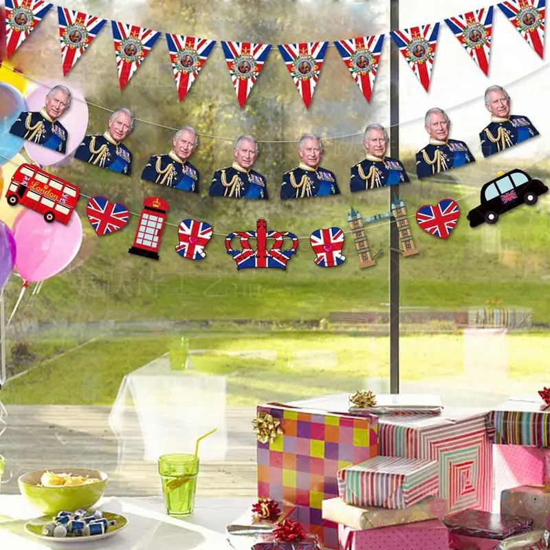 

King Charles III Banners Union Jack Banner Triangle Bunting Flags Souvenir Flags British Decoration For Home 118x6.2 Inch