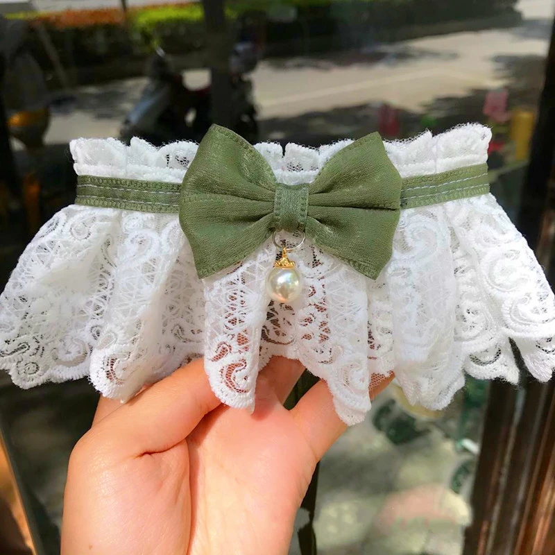 

Lace Bowknot Pearl Collar Cat Dog Neckerchief Pet Cats Kitten Dog Puppy String Bib Necklace Necktie Neck Strap Scarf Accessories