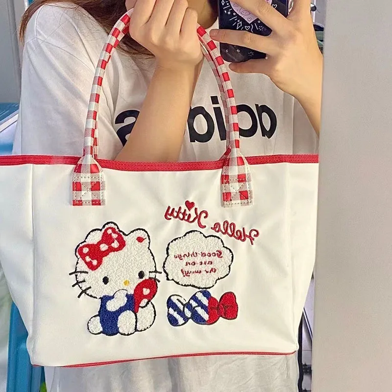 

Sanrio Hello Kittys Y2K Cute Anime Luxury Handbag Embroidered Shoulder Bag Cartoon Fashion Large Capacity Handbagchristmas Gift