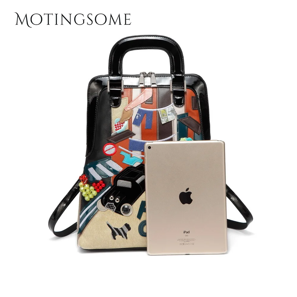 Женский рюкзак в национальном стиле кожаный с вышитым рисунком автомобиля милый