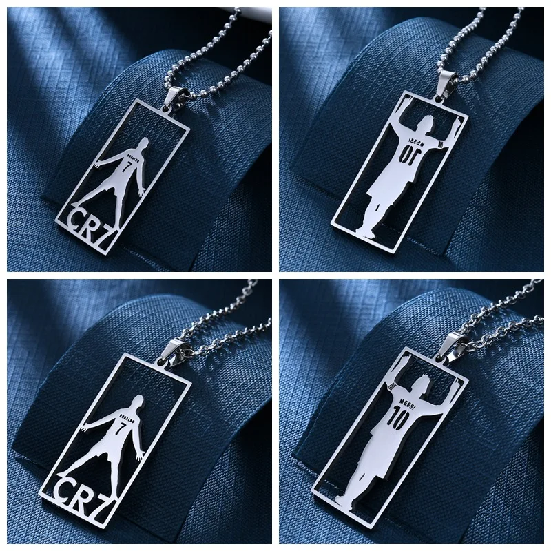 

CR7 Cristiano Ronaldo Lionel Messi Stainless Steel Necklace Football Soccer Fans Square Pendant Necklace Collection Souvenir