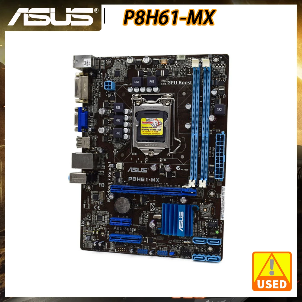 

ASUS P8H61-MX Motherboard 1155 Motherboard DDR3 Intel H61 16GB Support Core i3 i5 i7 Processor PCI-E X16 DVI VGA US B3.0 uATX