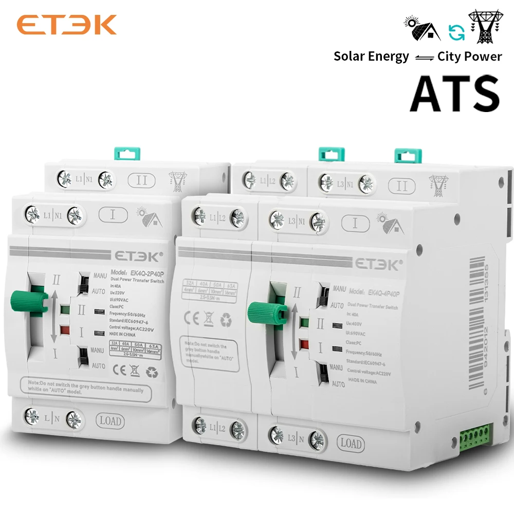 

ETEK Din-рейка 2P/4P ATS двойной мощности автоматический резервный переключатель электрические селекторные переключатели бесперебойное питание 40A/63A городская сетка