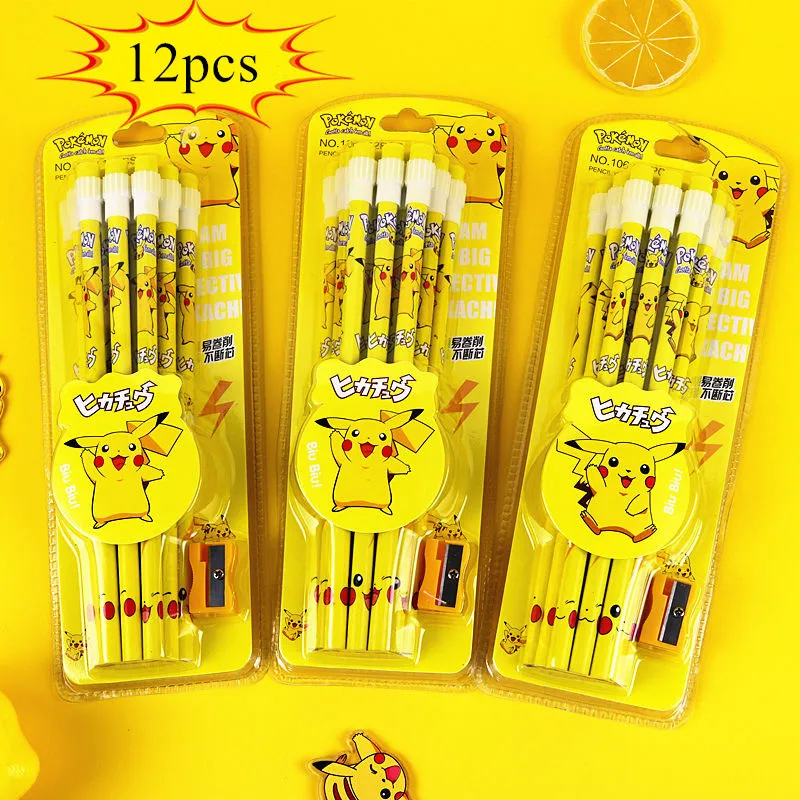 

12pcs/set Pokemon 2B Pencil HB Pencil Children Cartoon Anime Pikachu for Student Stationery Supplies Pencils for School Toys