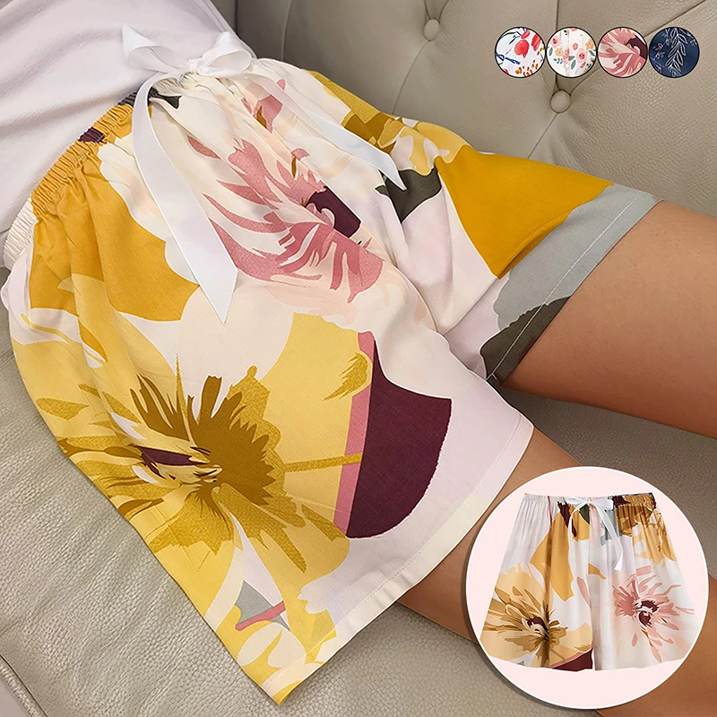 

2023 Summer Women'S Shorts Pajamas Large Size Loose Floral Printed Sleepwear Girls Home Pants Beach Bottoms Cute Sleep Clothes