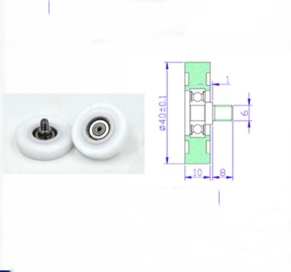 

6pcs OD:40mm M6*8 Plastic Coated Bearing With Stainless Steel Shaft Screw Pulley POM Plastic Nylon Roller