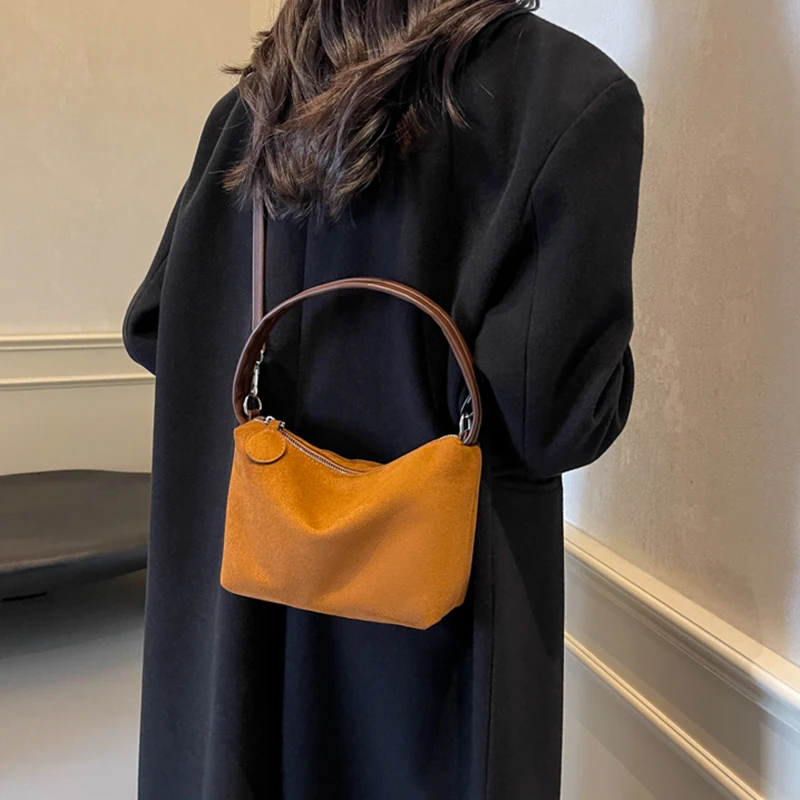 Повседневная модная Замшевая сумка 5 цветов через плечо коричневая Женская с