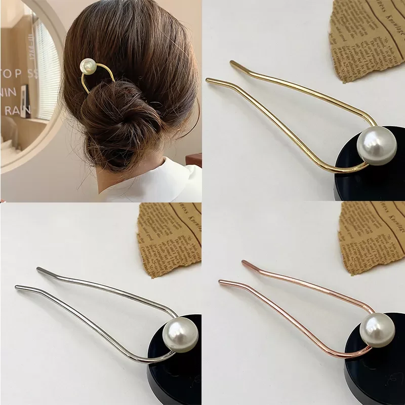 

Fashion Women Simulated Pearl U Shape Hairpins Metal Barrette Clip Bridal Hair Accessories Wedding Hairstyle Design Tools