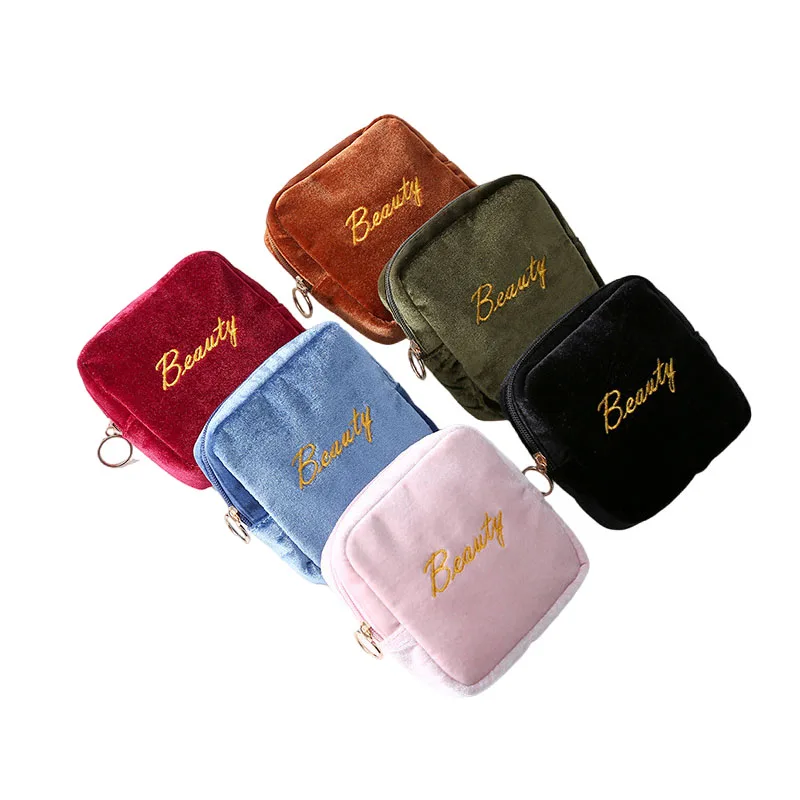 

Fashion Ladies Toiletry Makeup Bag New Fashion Mini Velvet Cosmetic Bag Girls Sanitary Napkin Holder Organizer Package Bags Case