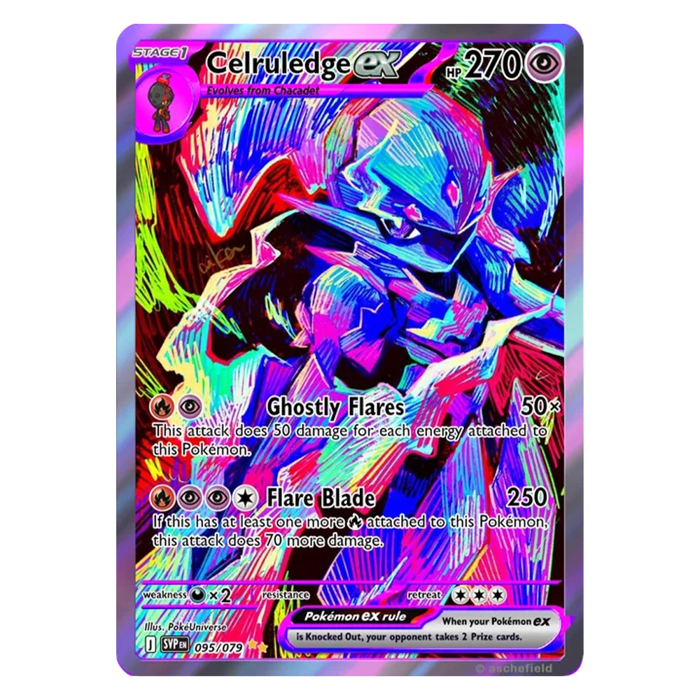 Фото Коллекционные карты PKM PTCG в стиле психоделического поп-арта: серия Custom Relic Hunters TCG, голографические, аниме-тематика, игровые, реалистичные карты №5