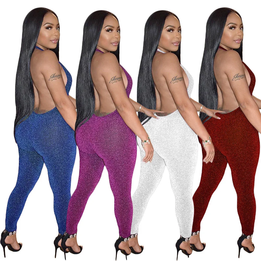Sexy Rompers Womens Jumpsuit Summer Sleeveless Halterneck Nightclub Romper One Piece Outfit Y2k Clothes Streetwear Wholesale