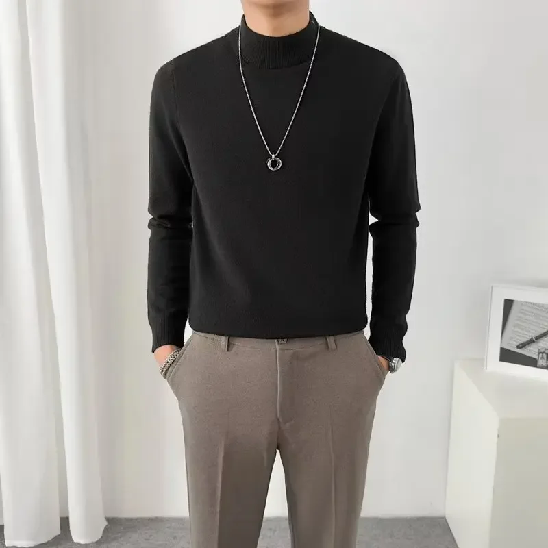 Men's Trendy Pullover Solid Color Sweater Knitted Top Casual Crew Neck Base Layer Inner For Autumn Winter
