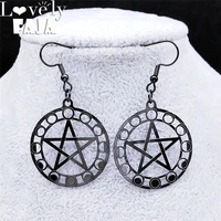 witchcraft pentagram moon stainless steel earring women black color drop earring jewelry acero inoxidable joyeria mujer e9325s03