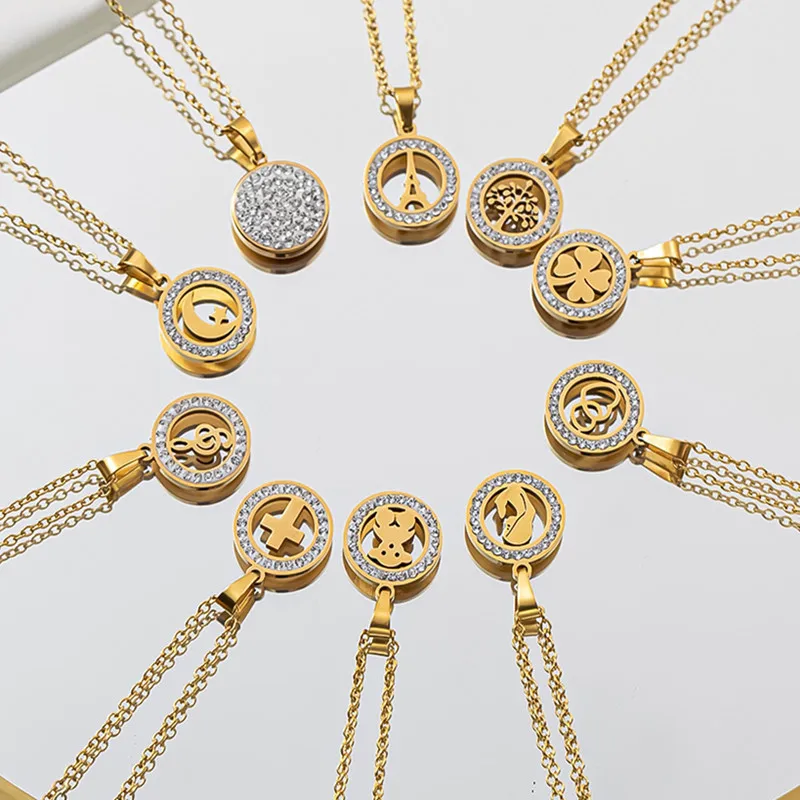 

Gold Four Leaf Clover Diamond Necklace for Women Jewelry Trend Cross Fairy Stainless Steel Women Clavicle Chain Pendant
