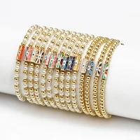 wish card oil drop enamel copper beads bracelet for women fashion party jewelry evil eye charm gold bead string elastic bracelet