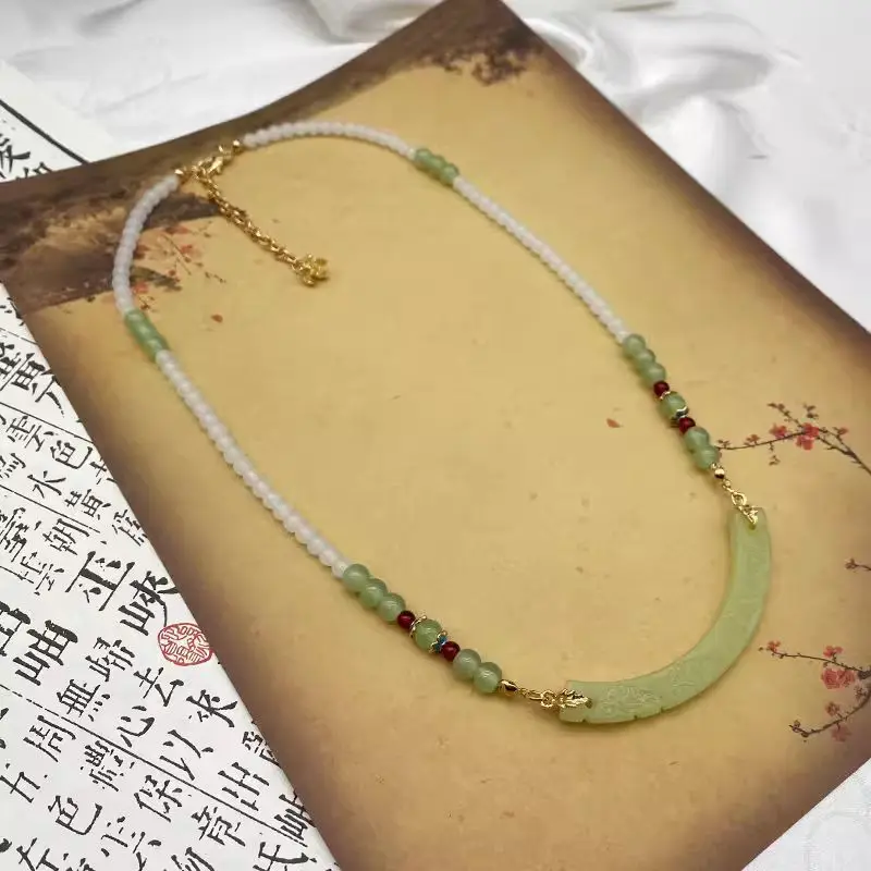 

Ancient Chinese Hanfu Necklace Imitation Jade Beaded Necklace Jewelry for Women