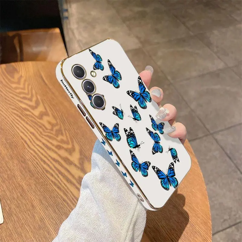 Butterfly Diagram Luxury Plating Phone Case For Samsung Galaxy A54 A34 A24 A73 A53 A52 A52S A04S A04E A72 Cover