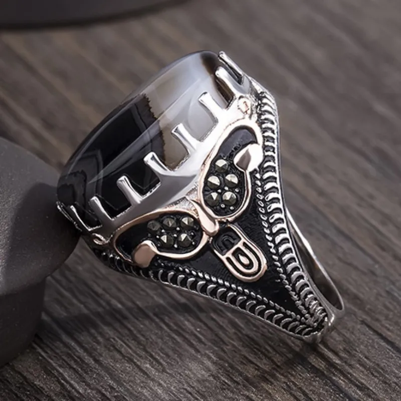 BOCAI 100% стерлинговое серебро S925 мужское кольцо из натурального агата Ближний